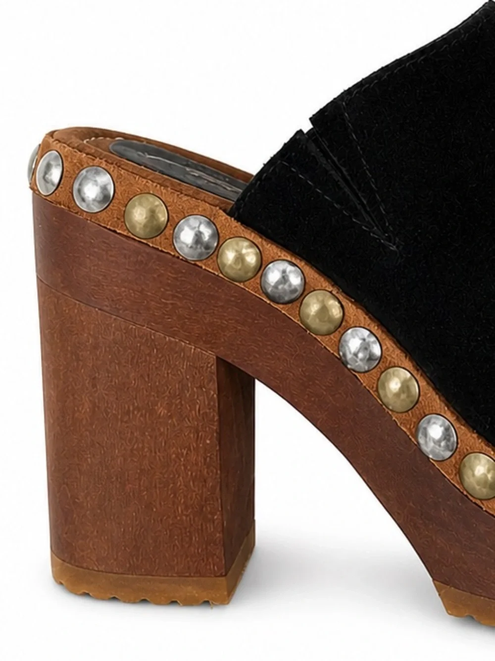 Jeffrey Campbell Free People platform wood & suede heel slides, mixed metal 8.5